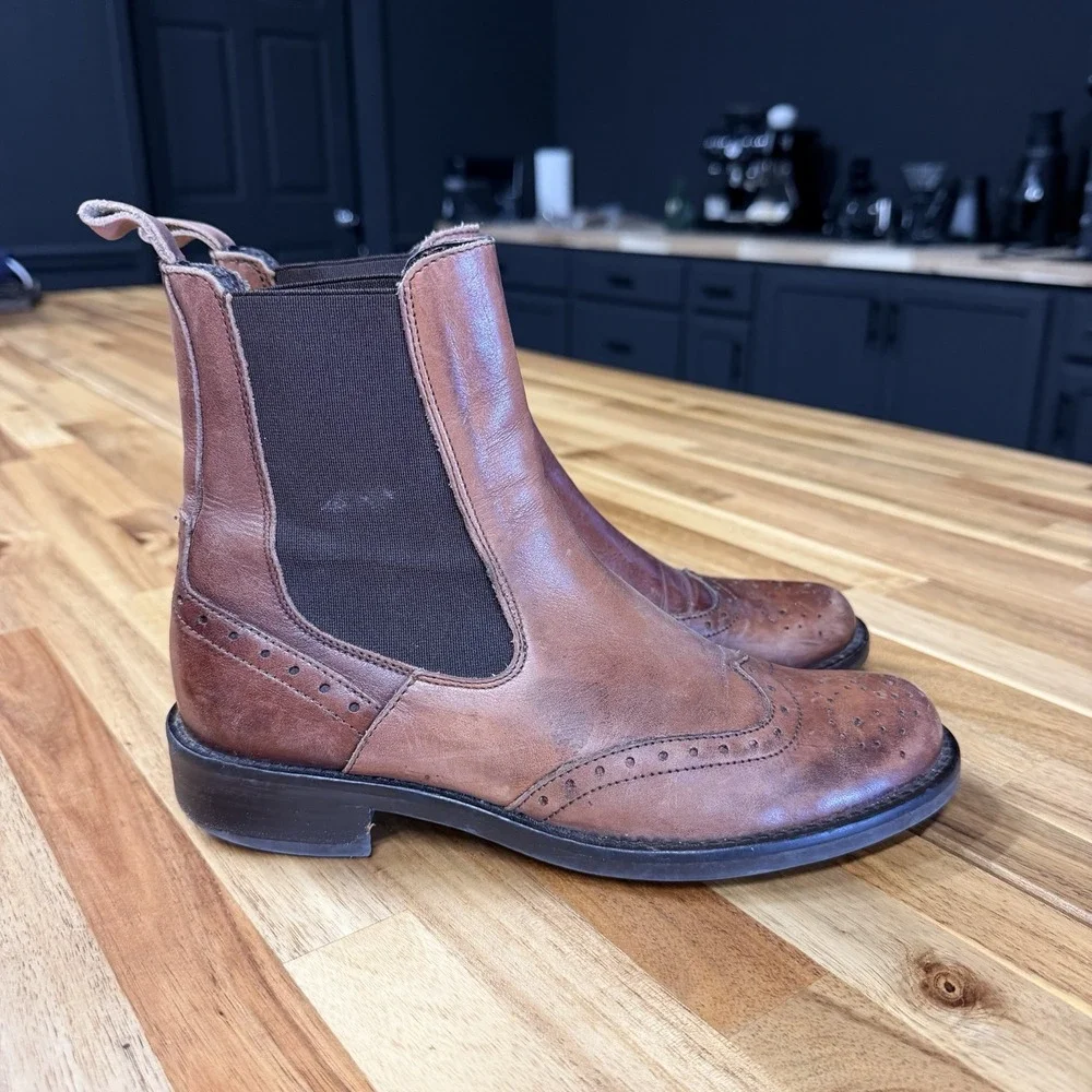 Lavorazione Artigiana Womens Slip On Chelsea Boots Wingtip Brown Leather Sz 36/6